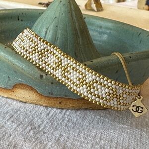 Minimalistic Boho Miyuki Seed Bead Bracelet in Gold and Champagne - Adjustable!